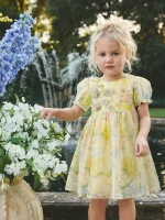 Yellow Floral Print Flower Corsage Dress