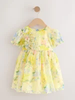 Yellow Floral Print Flower Corsage Dress - Image 2